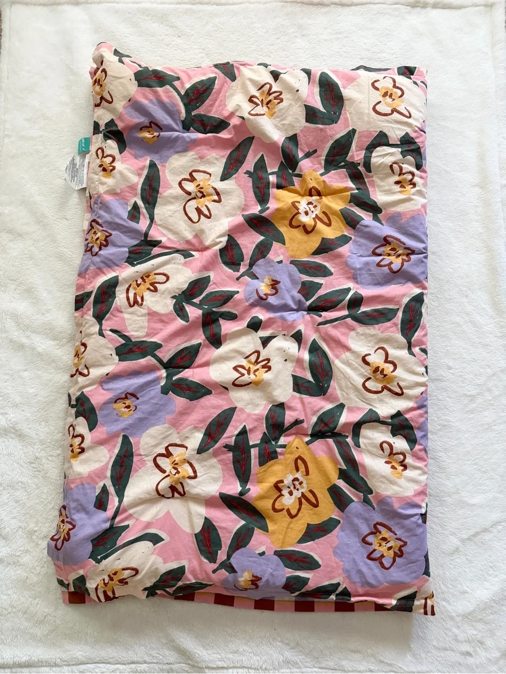 Pillowfort Reversible Comforter Vibrant Floral and Plaid Toddler Bed Size